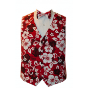 Hawaiian Red Hibiscus Tuxedo Vest and Tie Set
